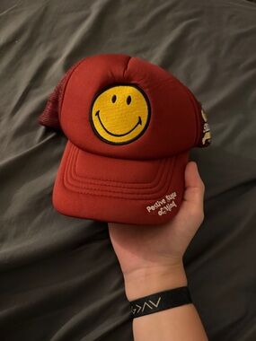 Red Smiley Face Trucker Hat - Positive State of Mind